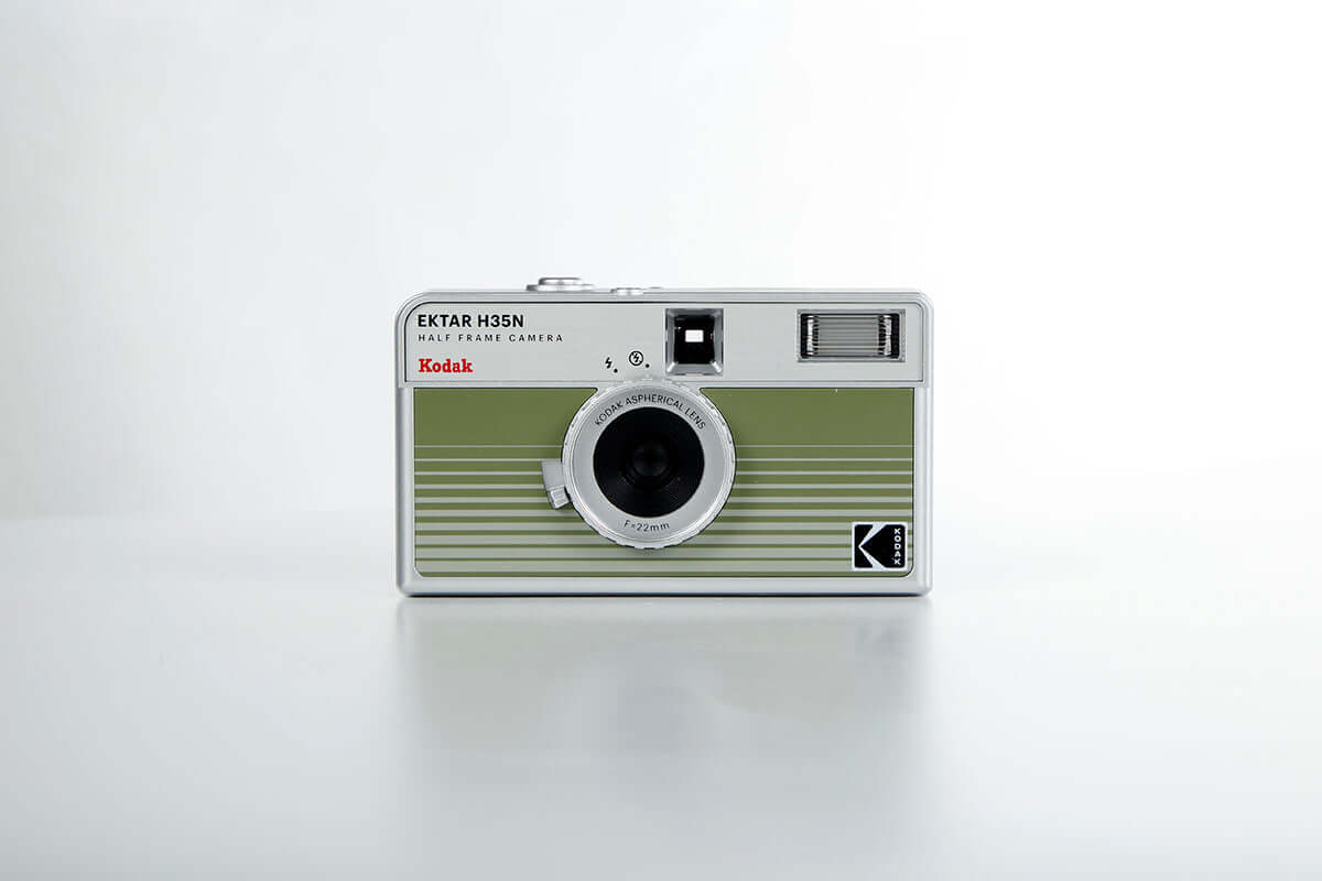 Kodak Ektar H35N Half Frame Film Camera (Green) on a white background.