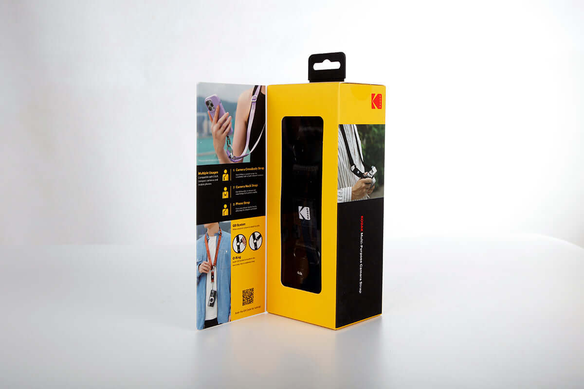Kodak Multi-Purpose Camera Strap (Black) product packaging with features and usage instructions