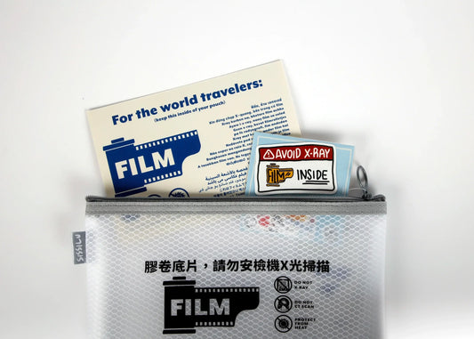 SissiLu "DO NOT X‑RAY" Film Pouch with handy travel card with translations in 21 additional languages and stickers.
