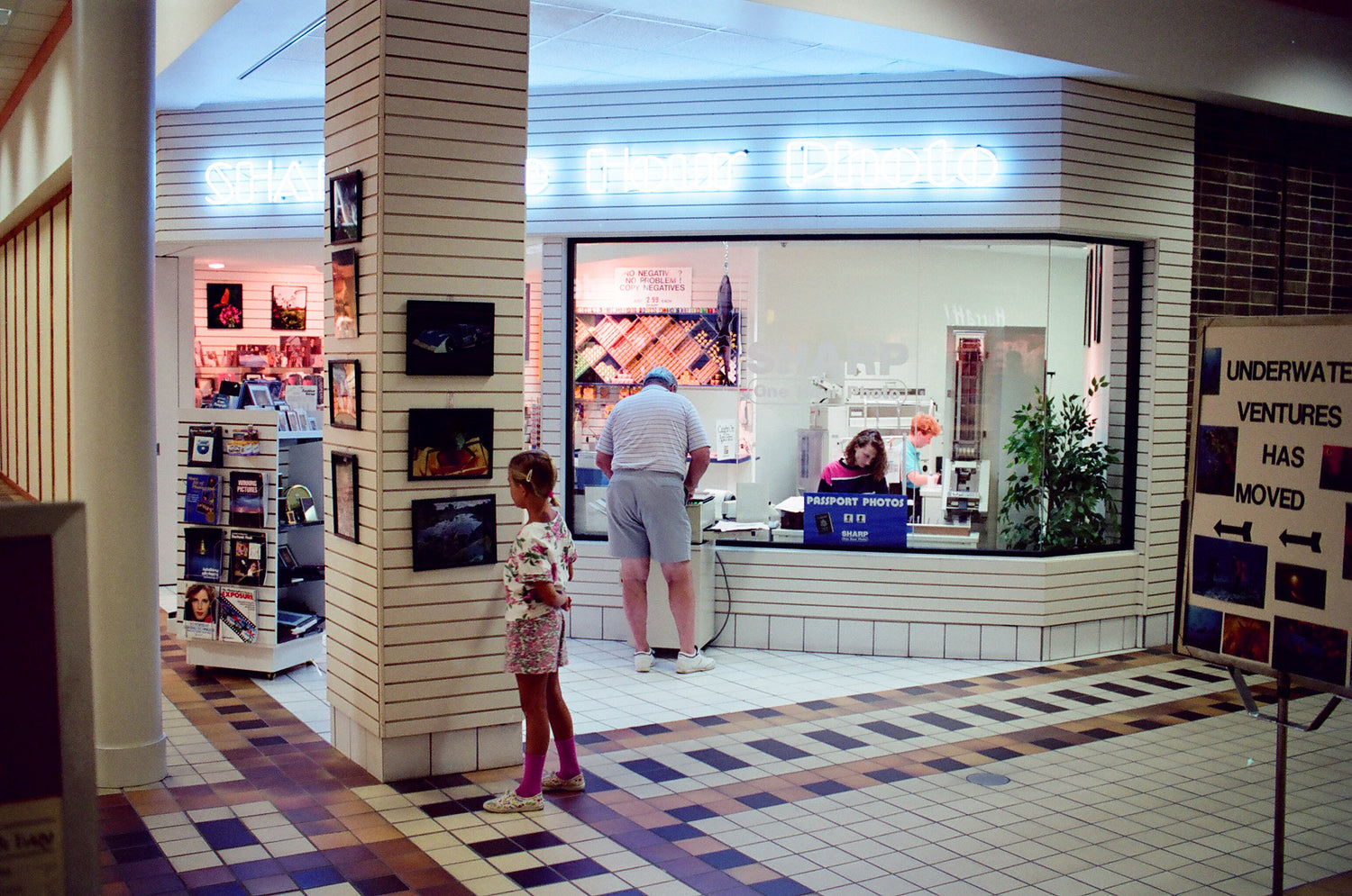 color photograph from the 90s of photo lab inside of a shopping mall