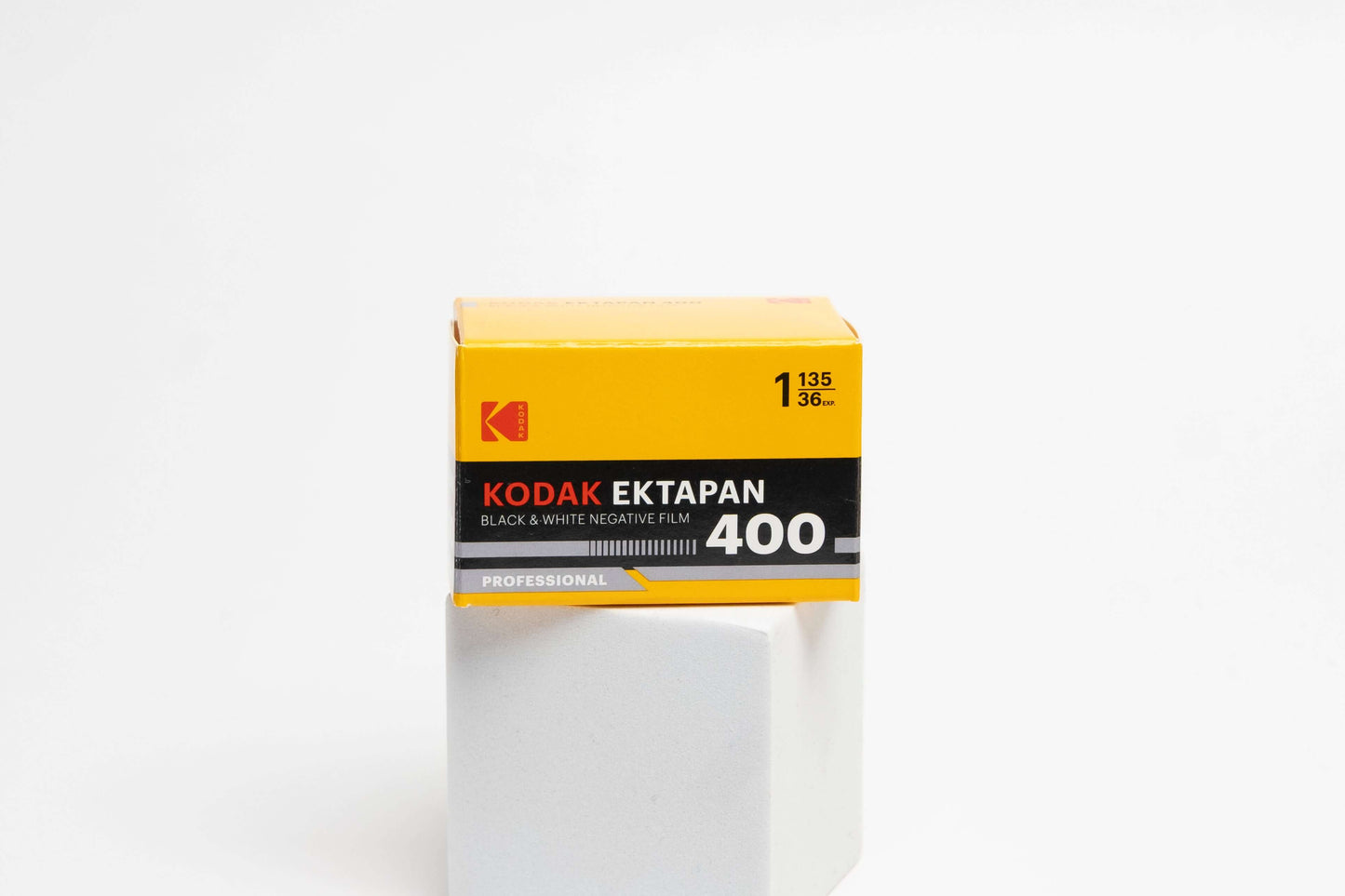 Kodak Ektapan 400 Black & White Negative Film (35mm, 36 Exposures) packaged in a yellow box on a white background.