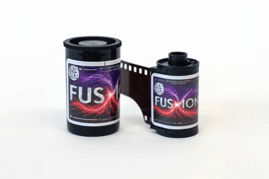 Flic Film Fusion 200 color negative film in a 35mm roll, showcasing vibrant label and 36 exposures.