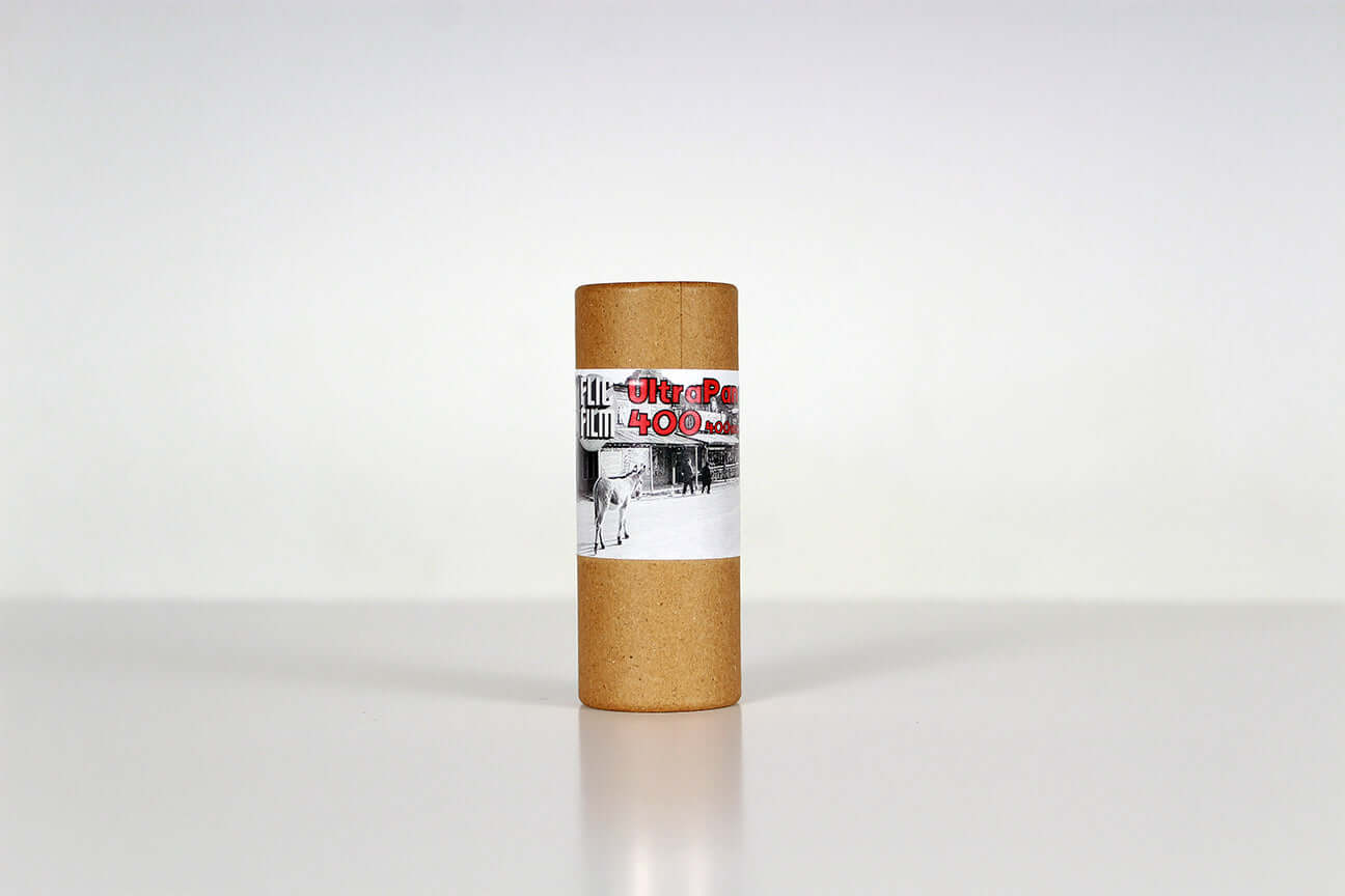 Flic Film UltraPan 400 Black and White Negative Film in a 120 roll, suitable for mixed lighting.