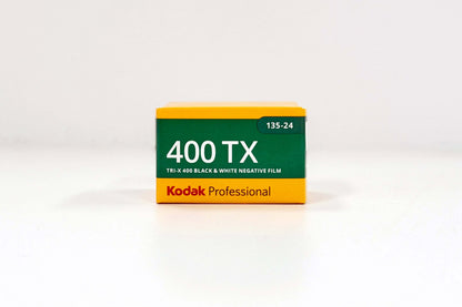 Kodak Tri-X 400 film box showcasing 400 TX black and white negative film for classic photography.