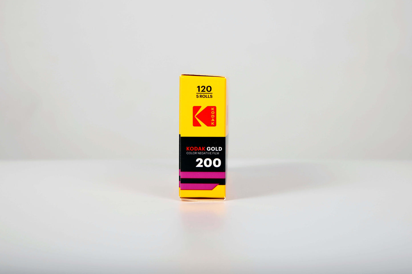 Kodak Eastman Gold 200 Color Negative Film (120 Roll) packaging displayed on a plain background.