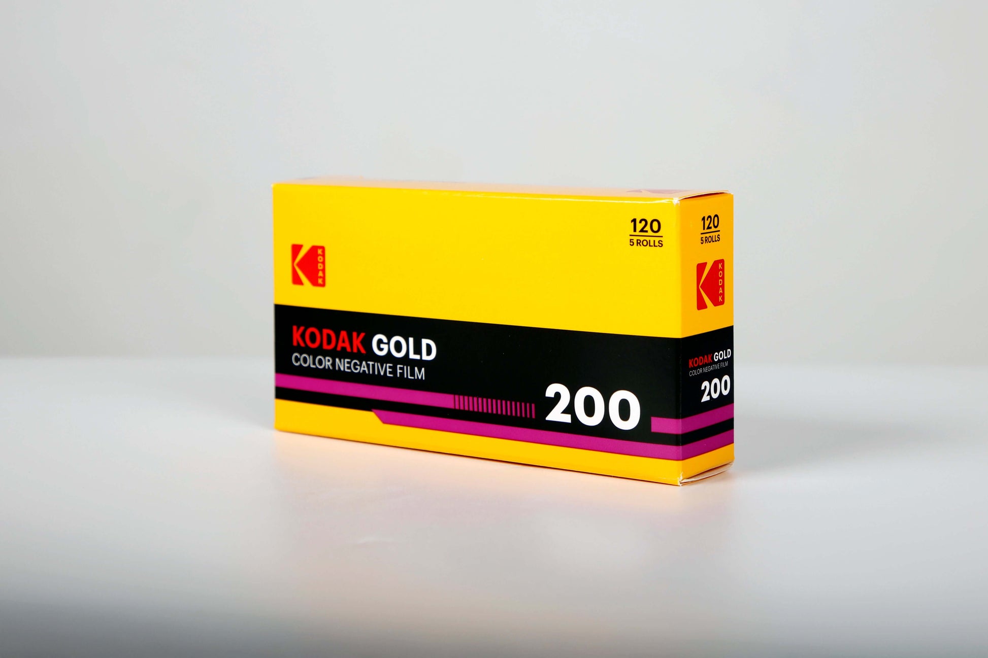 Kodak Eastman Gold 200 Color Negative Film (120 Roll) packaging on display.