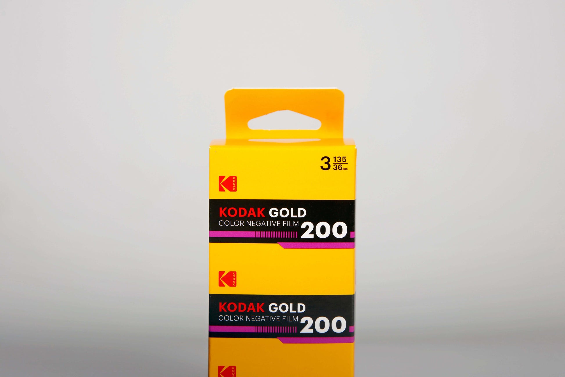 Kodak Eastman Gold 200 Color Negative Film package, 35mm, 36 exposures in a 3-pack.