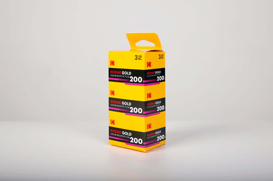 Kodak Eastman Gold 200 Color Negative Film 35mm 36 exposures 3-pack packaging displayed against a neutral background.