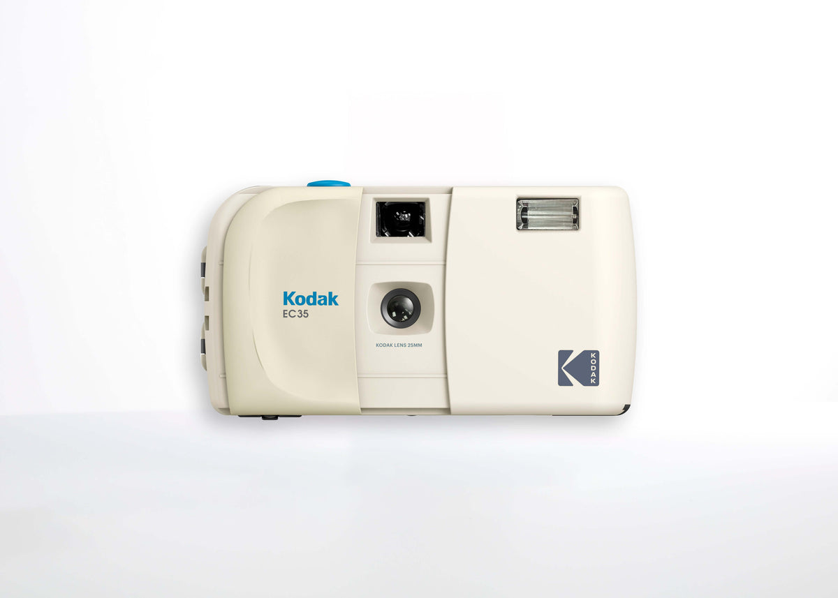 Kodak EC35 35mm Film Camera in Vanilla White with a retro design and built-in flash for easy photography.
