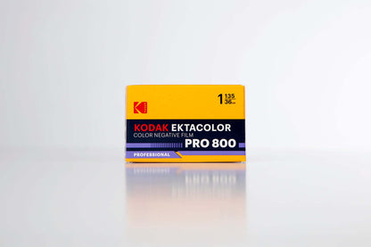 Kodak Ektacolor Pro 800 Color Negative Film (35mm Roll Film, 36 Exposures) packaging on a white background.