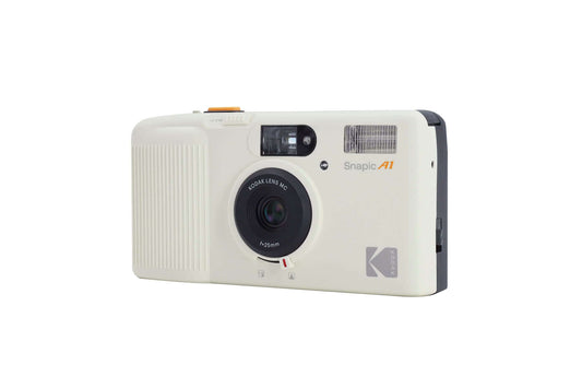 Front view of the new Kodak Snapic A1 35mm Camera in the color white.
