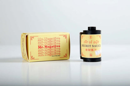 Mr Negative Secret Sauce 100 Color Negative Film (35mm Roll, 36 Exposures) packaging and film canister.
