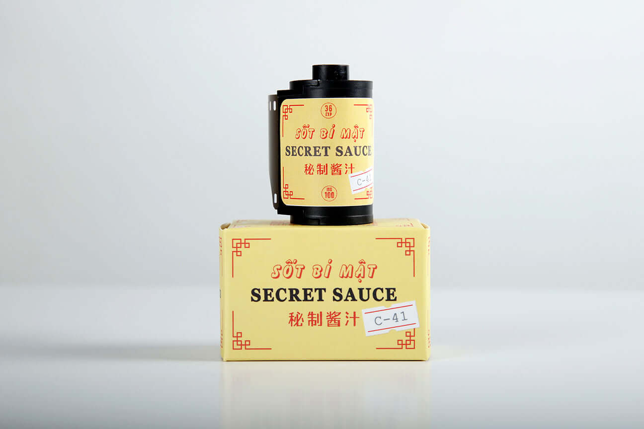 Mr Negative Secret Sauce 100 Color Negative Film (35mm Roll, 36 Exposures) packaging and film roll